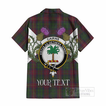 Cairns Tartan Family Crest Cotton Hawaiian Shirt Scottish Burns Night Thistle Floral