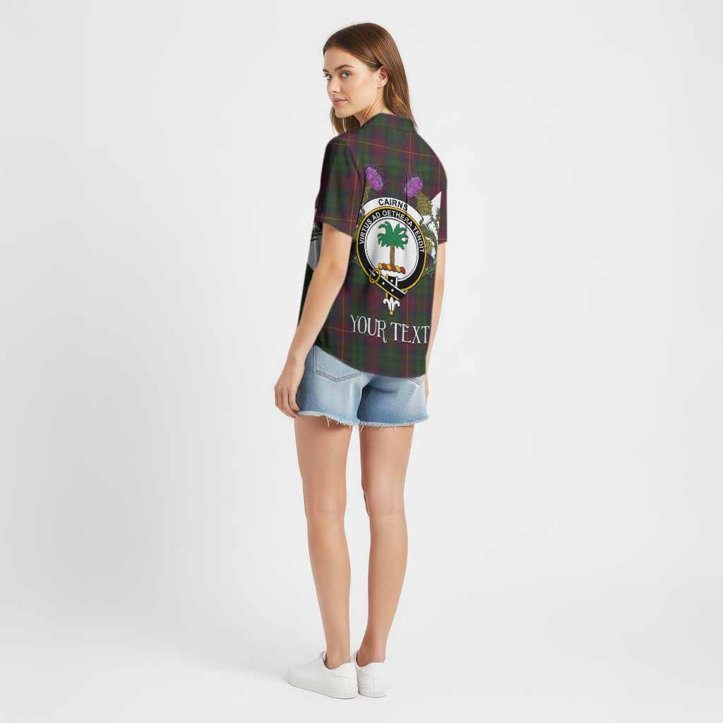 Cairns Tartan Family Crest Cotton Hawaiian Shirt Scottish Burns Night Thistle Floral