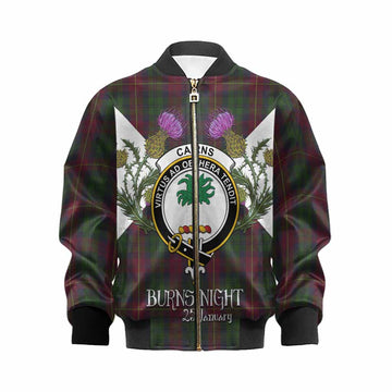Cairns Tartan Family Crest Kid Bomber Jacket Scottish Burns Night Thistle Floral