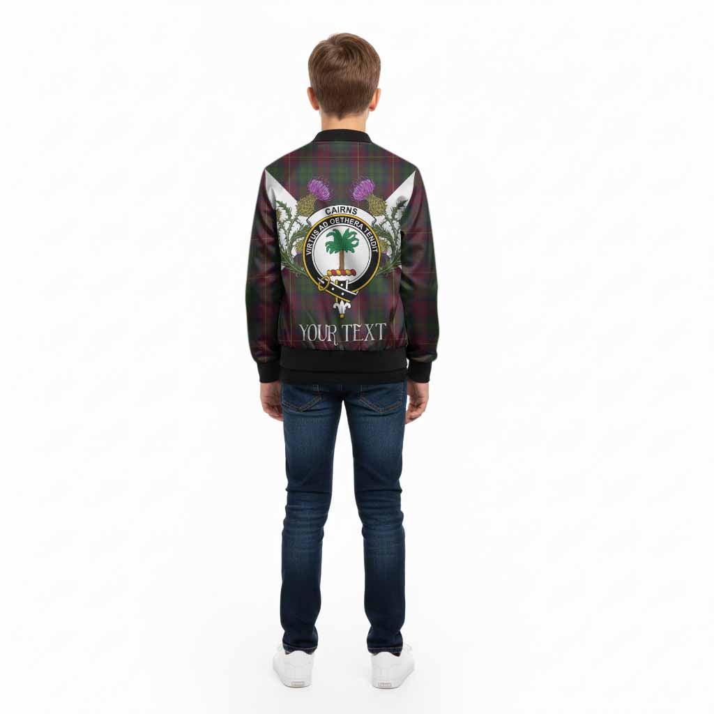 Cairns Tartan Family Crest Kid Bomber Jacket Scottish Burns Night Thistle Floral