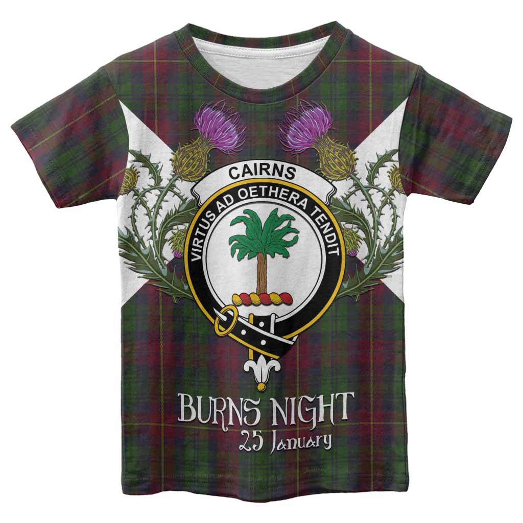 Cairns Tartan Family Crest Kid T-shirt Scottish Burns Night Thistle Floral