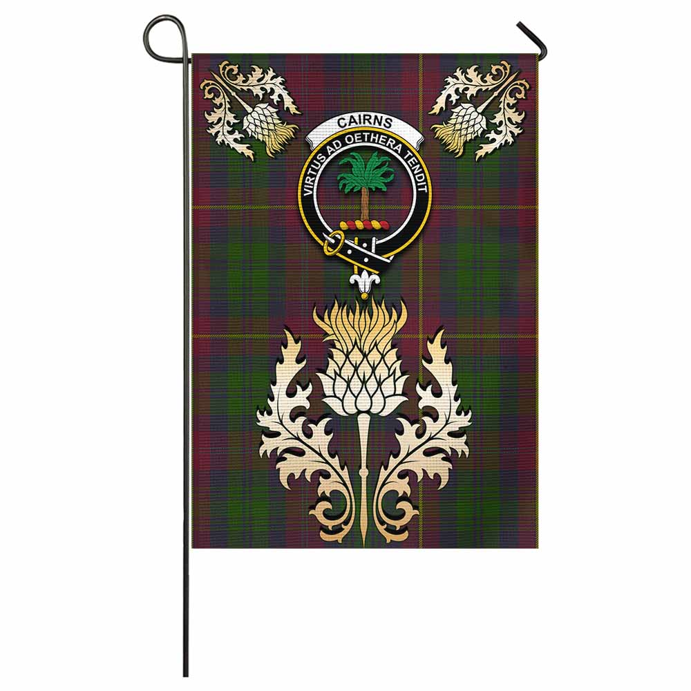 Cairns Tartan Garden Flag with Golden Regal Scottish Thistle Emblem - Tartan Vibes Clothing