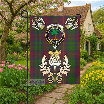 Cairns Tartan Garden Flag with Golden Regal Scottish Thistle Emblem - Tartan Vibes Clothing