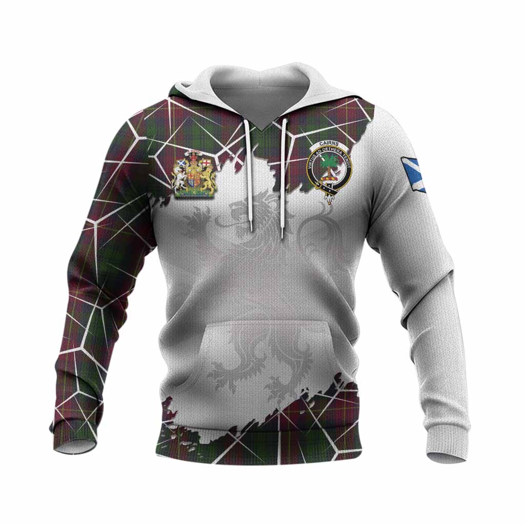 Cairns Tartan Knitted Hoodie with Family Crest and Lion Rampant Grunge Style