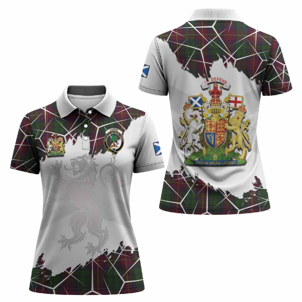 Cairns Tartan Women Polo Shirt with Family Crest and Lion Rampant Grunge Style