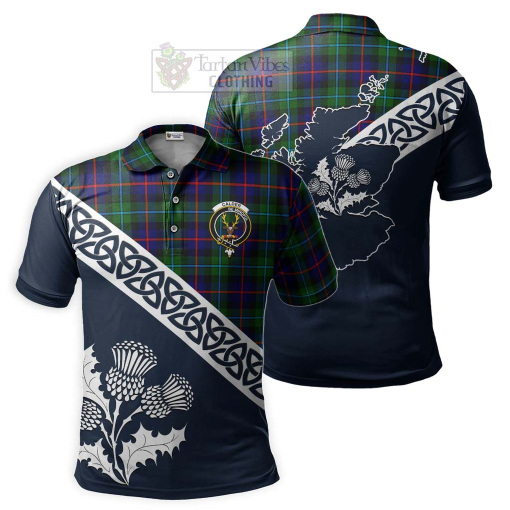 Calder Tartan Polo Shirt Featuring Thistle and Scotland Map Kid - Tartanvibesclothing Store