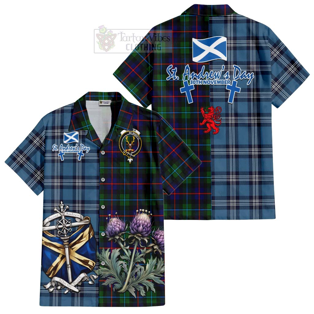 Calder Tartan Hawaiian Shirt Happy St. Andrew's Day Half Tartan Style Kid - Tartan Vibes Clothing