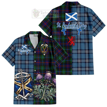 Tartan Vibes Clothing Calder Tartan Short Sleeve Button Shirt Happy St. Andrew's Day Half Tartan Style