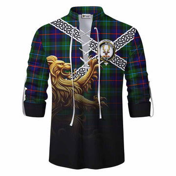 Calder Crest Tartan Ghillie Kilt Shirt with Golden Lion Emblem Celtic Style Men - Tartan Vibes Clothing
