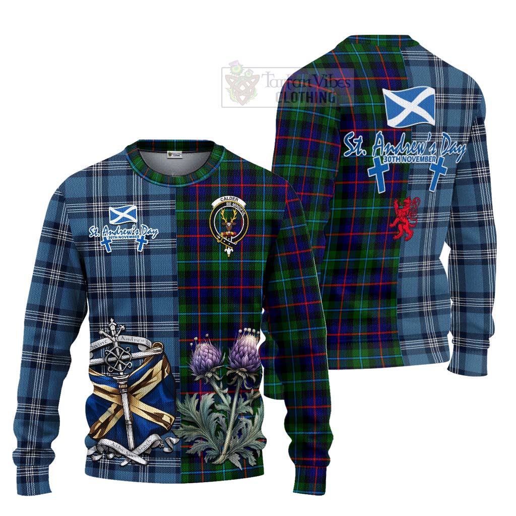 Tartan Vibes Clothing Calder Tartan Knitted Sweater Happy St. Andrew's Day Half Tartan Style