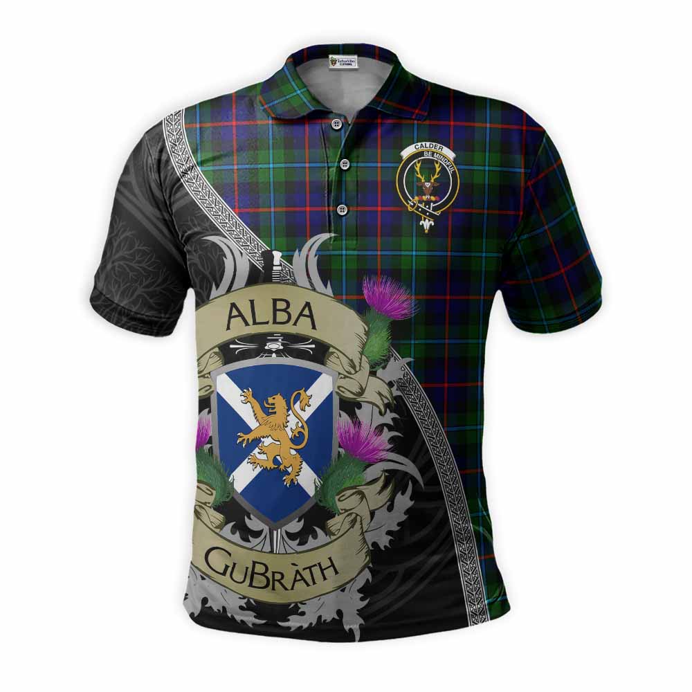 Tartan Vibes Clothing Calder Tartan Family Crest Polo Shirt Lion Rampant Royal Thistle Shield Celtic Inspired