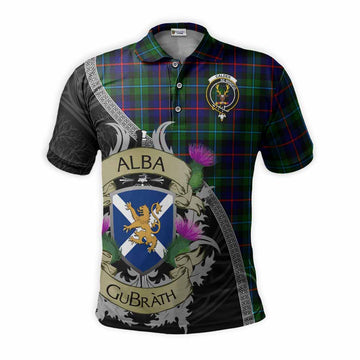 Calder Tartan Family Crest Polo Shirt Lion Rampant Royal Thistle Shield Celtic Inspired