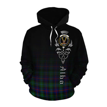 Tartan Vibes Clothing Calder Tartan Cotton Hoodie Featuring Alba Gu Brath Family Crest Celtic Inspired