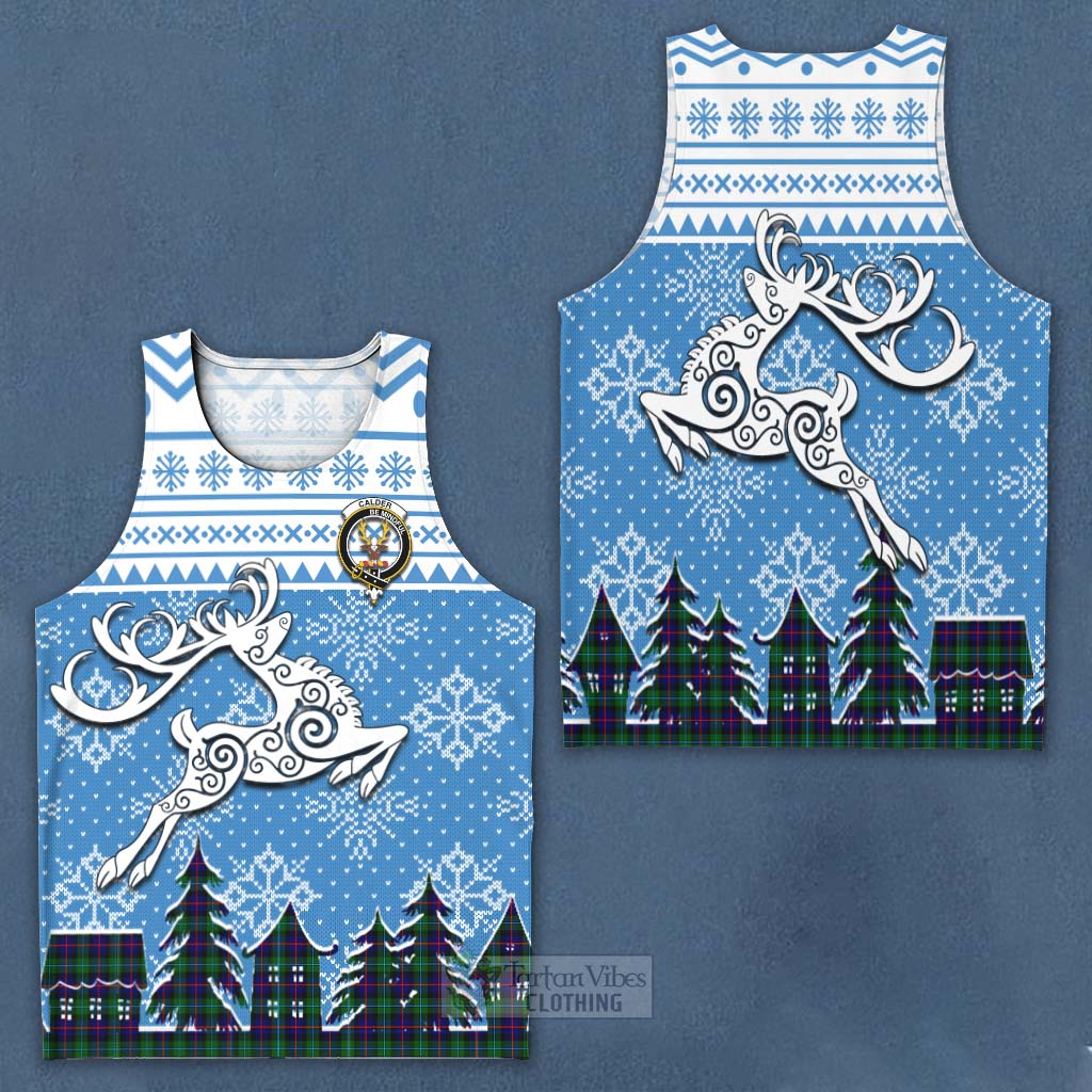 Tartan Vibes Clothing Calder Clan Christmas Men's Tank Top Celtic Reindeer Style