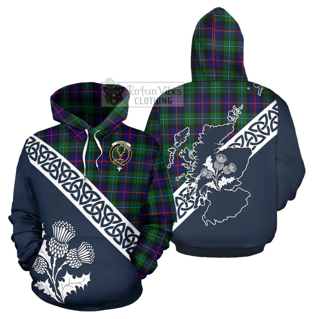 Calder Tartan Hoodie Featuring Thistle and Scotland Map Zip Hoodie - Tartan Vibes Clothing