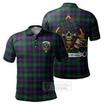 Calder Tartan Polo Shirt with Family Crest and Bearded Skull Holding Bottles of Whiskey Kid - Tartan Vibes Clothing