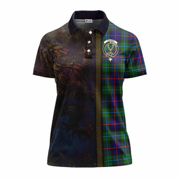 Calder Tartan Family Crest Women's Polo Shirt Alba Gu Brath Be Brave Lion Ancient Style Women - Tartan Vibes Clothing