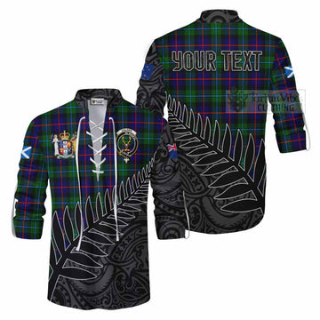 Calder Crest Tartan Ghillie Kilt Shirt with New Zealand Silver Fern Half Style Men - Tartan Vibes Clothing