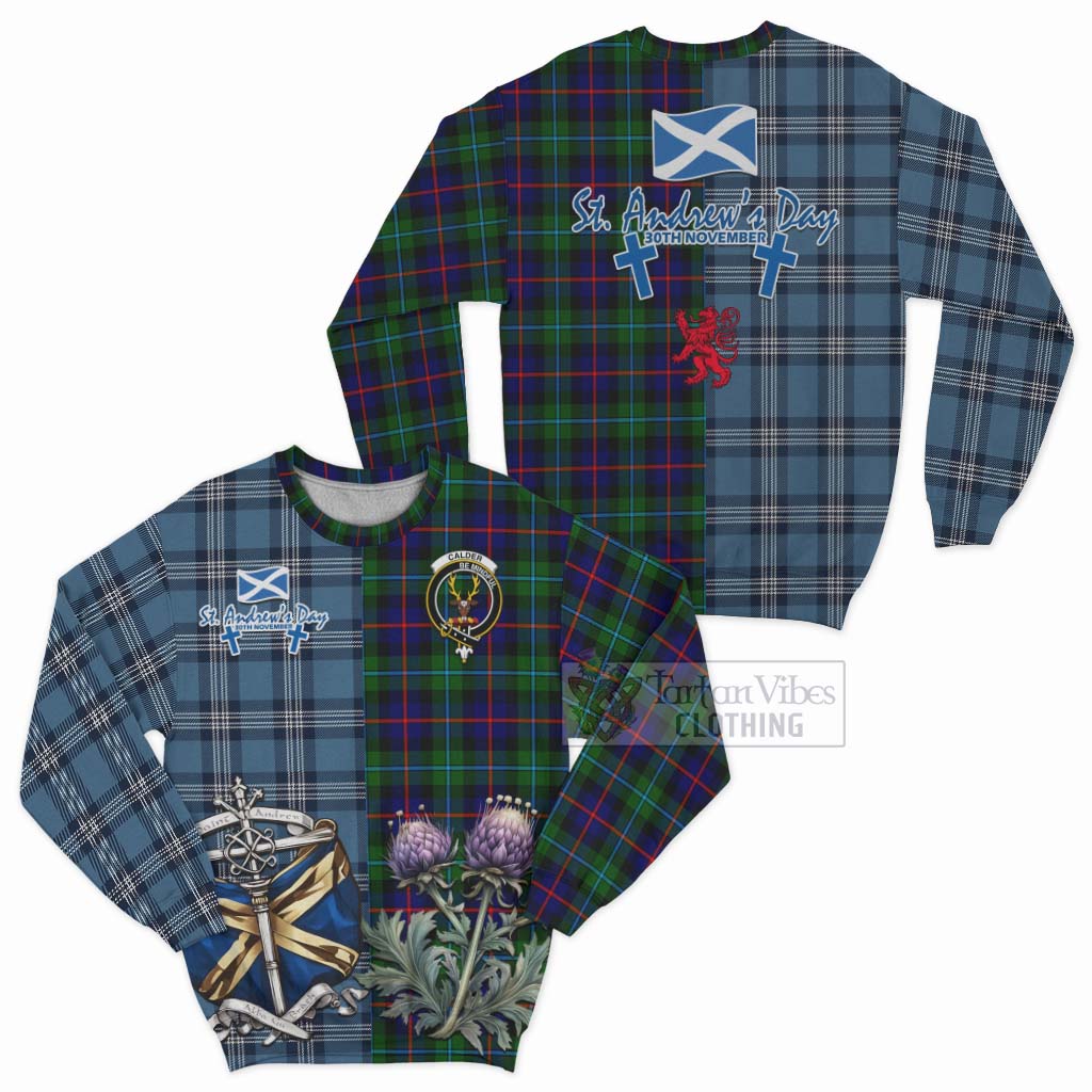 Calder Tartan Sweatshirt Happy St. Andrew's Day Half Tartan Style Unisex - Tartan Vibes Clothing
