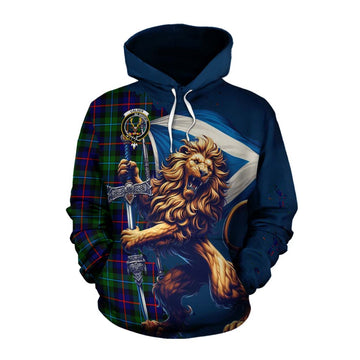 Calder Tartan Family Crest Cotton Hoodie with Scottish Majestic Lion Pullover Hoodie XS - Tartan Vibes Clothing