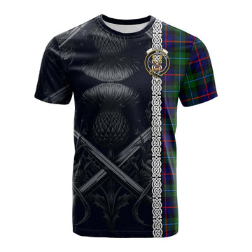 Calder Tartan Cotton T-shirt with Family Crest Cross Sword Thistle Celtic Vibes Kid's Shirt - Tartan Vibes Clothing