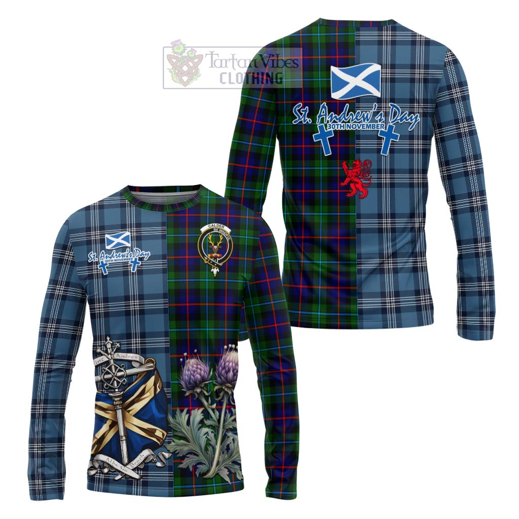 Calder Tartan Long Sleeve T-Shirt Happy St. Andrew's Day Half Tartan Style Unisex - Tartan Vibes Clothing