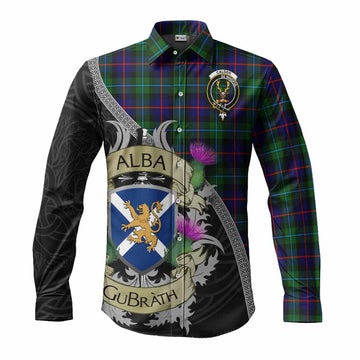 Calder Tartan Family Crest Long Sleeve Button Shirt Lion Rampant Royal Thistle Shield Celtic Inspired
