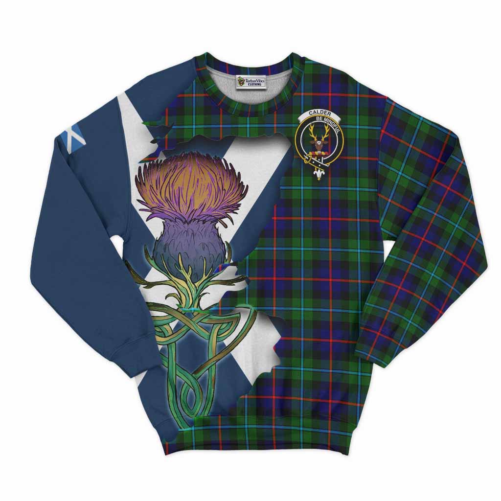 Tartan Vibes Clothing Calder Tartan Family Crest Sweatshirt Scottish Thistle Celtic Inspired