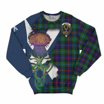 Tartan Vibes Clothing Calder Tartan Family Crest Sweatshirt Scottish Thistle Celtic Inspired