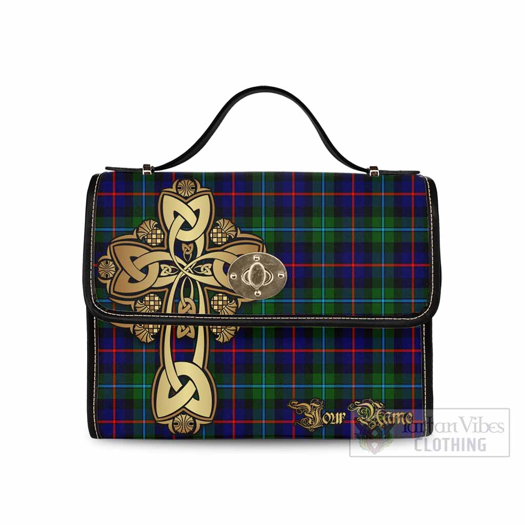 Tartan Vibes Clothing Calder Tartan Waterproof Canvas Bag Golden Thistle Celtic Cross Style