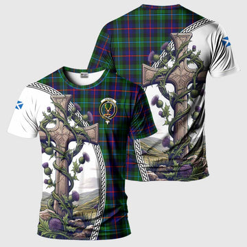 Calder Tartan T-Shirt with Family Crest and St. Andrew's Cross Accented by Thistle Vines Kid's Shirt - Tartan Vibes Clothing