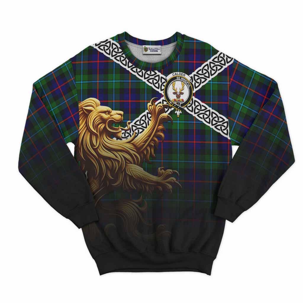 Calder Crest Tartan Sweatshirt with Golden Lion Emblem Celtic Style Unisex - Tartan Vibes Clothing