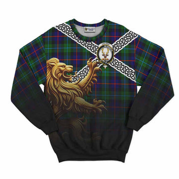 Calder Crest Tartan Sweatshirt with Golden Lion Emblem Celtic Style