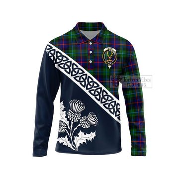 Calder Tartan Long Sleeve Polo Shirt Featuring Thistle and Scotland Map Unisex - Tartan Vibes Clothing
