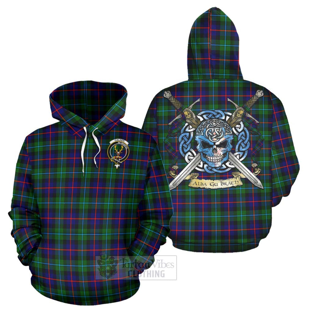 Calder Tartan Hoodie with Family Crest Celtic Skull Style Zip Hoodie - Tartan Vibes Clothing