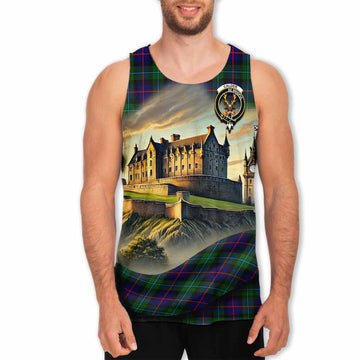 Calder Tartan Family Crest Men's Tank Top with Scottish Ancient Castle Style