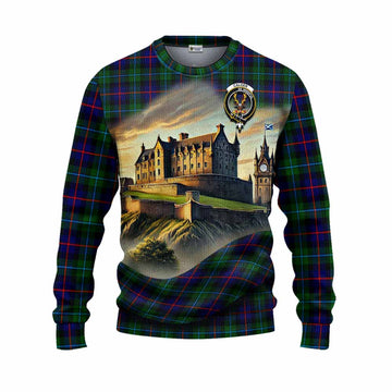 Calder Tartan Family Crest Knitted Sweater with Scottish Ancient Castle Style Unisex - Tartan Vibes Clothing