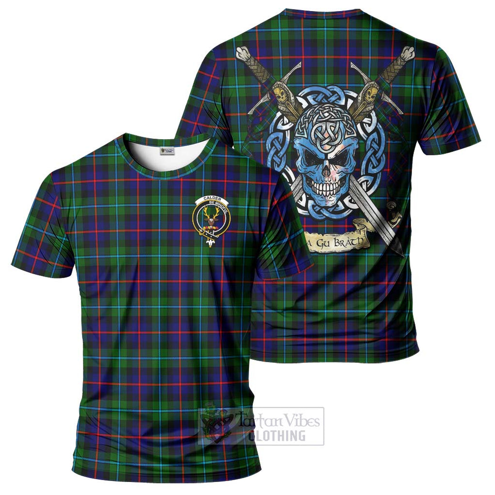 Calder Tartan T-Shirt with Family Crest Celtic Skull Style Kid's Shirt - Tartan Vibes Clothing