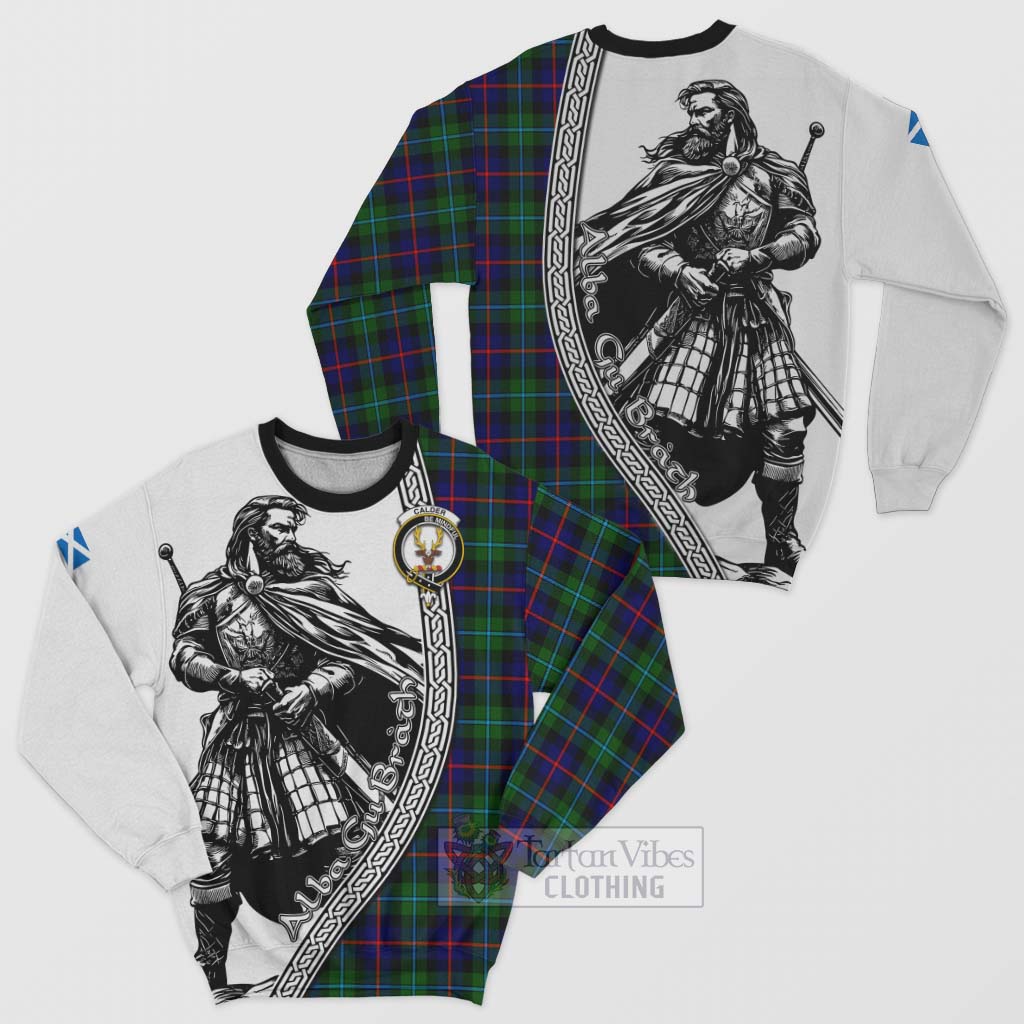 Calder Tartan Clan Crest Sweatshirt with Highlander Warrior Celtic Style Unisex - Tartan Vibes Clothing