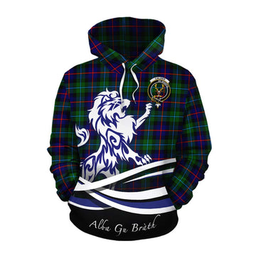 Calder Tartan Cotton Hoodie with Alba Gu Brath Regal Lion Emblem Pullover Hoodie XS - Tartan Vibes Clothing