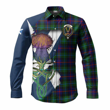 Calder Tartan Family Crest Long Sleeve Button Shirt Scottish Thistle Celtic Inspired
