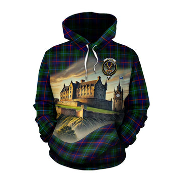 Calder Tartan Family Crest Cotton Hoodie with Scottish Ancient Castle Style Pullover Hoodie XS - Tartan Vibes Clothing