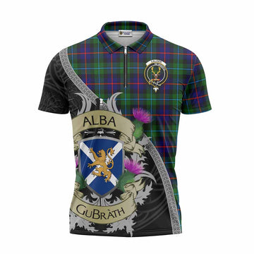 Tartan Vibes Clothing Calder Tartan Family Crest Zipper Polo Shirt Lion Rampant Royal Thistle Shield Celtic Inspired
