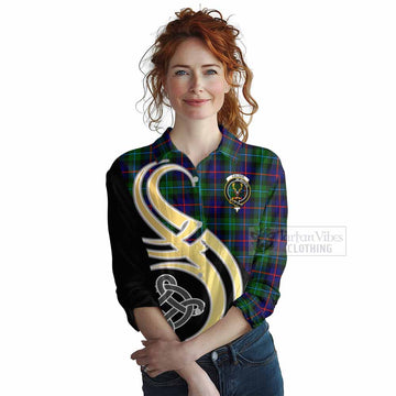 Calder Tartan Women's Casual Shirt with Family Crest and Celtic Symbol Style Female - Tartan Vibes Clothing