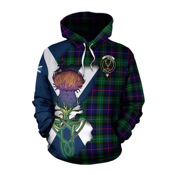 Tartan Vibes Clothing Calder Tartan Family Crest Cotton Hoodie Scottish Thistle Celtic Inspired