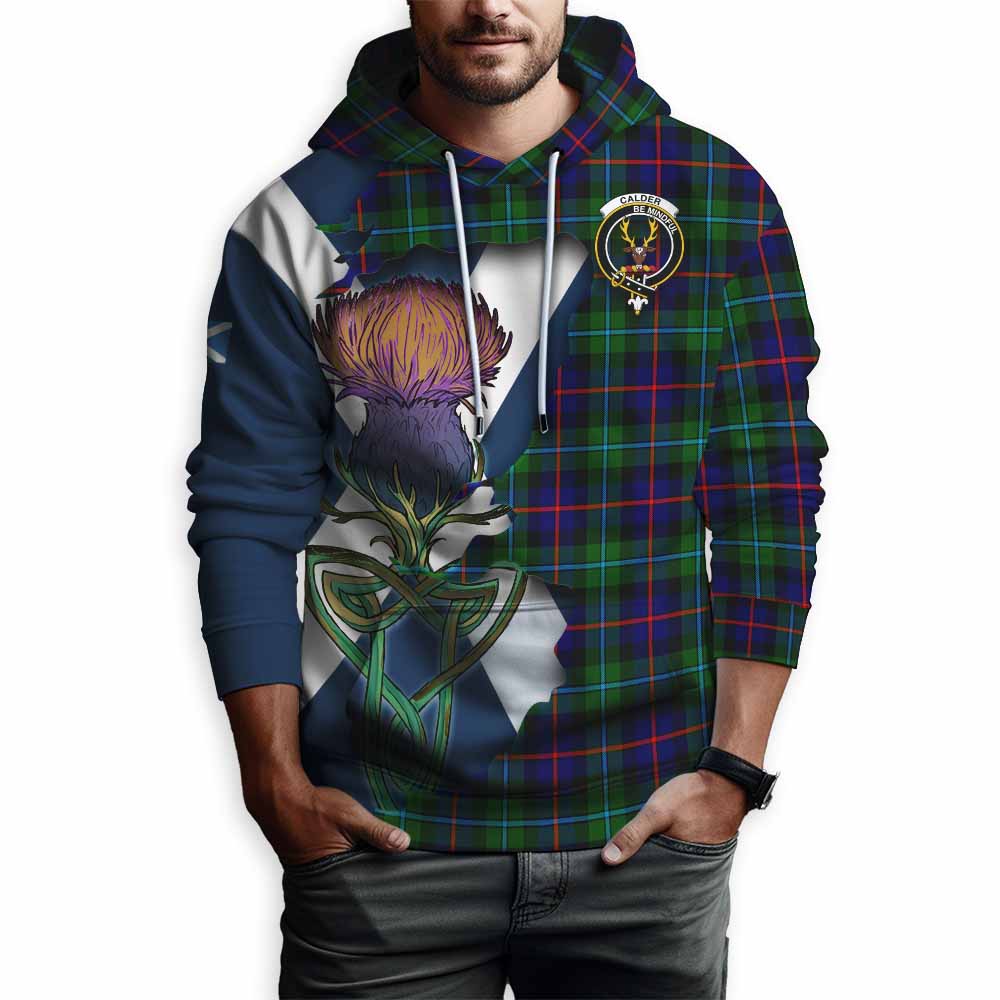 Tartan Vibes Clothing Calder Tartan Family Crest Hoodie Scottish Thistle Celtic Inspired