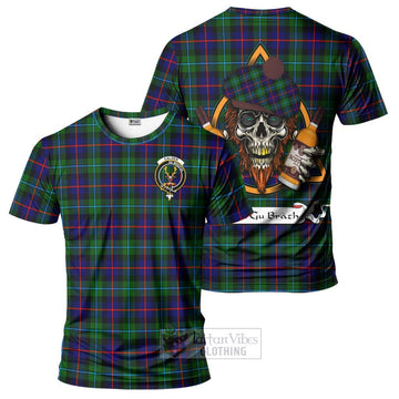 Calder Tartan T-Shirt with Family Crest and Bearded Skull Holding Bottles of Whiskey Kid's Shirt - Tartan Vibes Clothing
