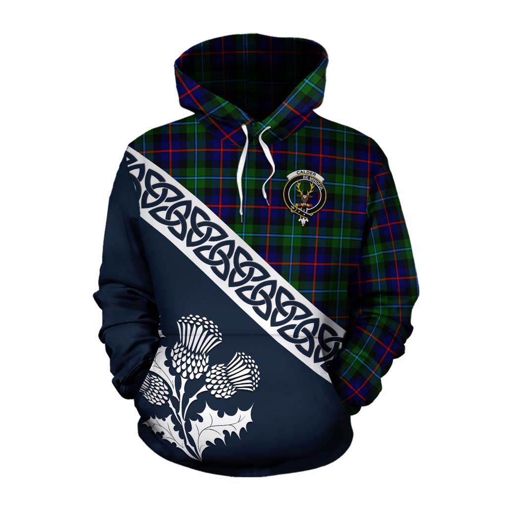 Calder Tartan Cotton Hoodie Featuring Thistle and Scotland Map Pullover Hoodie XS - Tartan Vibes Clothing