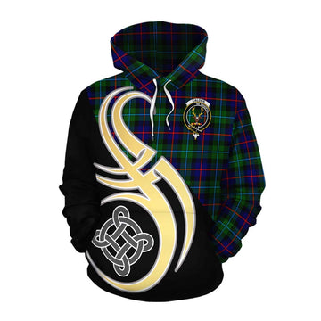 Calder Tartan Cotton Hoodie with Family Crest and Celtic Symbol Style Pullover Hoodie XS - Tartan Vibes Clothing