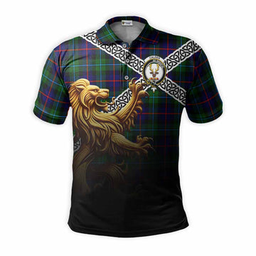 Tartan Vibes Clothing Calder Crest Tartan Polo Shirt with Golden Lion Emblem Celtic Style
